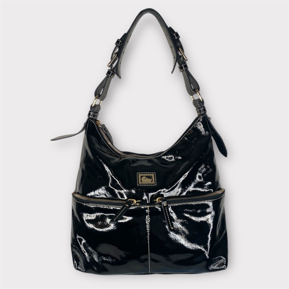 DOONEY & BOURKE Dillen Pocket Slouch Patent Leather Shoulder Bag - Black